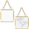 CREATCABIN 2 Cornice per Fiori Pressati Mini Cornice Vetro Dorato Appendere Catena Doppia Cornice Portafoto Galleggiante Ottone Trasparente per Esporre Piante Secche Decorazione Parete Regalo 6x6cm