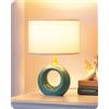 EDISHINE Lampada Comodino LED, Base Ceramica, Paralume Cotone, Blu | Base Ceramica Blu Turchese, Lampadina E14 Inclusa, Bianco Caldo 2700 K, per Camera, Soggiorno