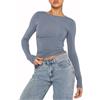 OYIGELZ Camicia a maniche lunghe da donna Basic T-Shirt Crop Top Y2K Slim Fit Casual Tee Top