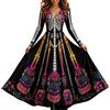 Qiumoney Costume di Halloween da donna spaventoso sanguinoso per adulti, vampiro, horror, sexy, gotico, con stampa scheletro sanguinosa, abito da sera, abito da ballo, abito da cocktail, elegante