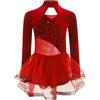 Eandarui Vestito da pattinaggio su ghiaccio da ragazza, a maniche lunghe, in velluto, per bambini, con paillette, con paillette, body da danza, colletto alto, con tutù, gonna in tulle