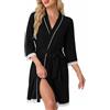 Ocextami Vestaglia da Donna Leggera con Scollo a V con Cintura e Tasche | Accappatoio donna in morbido cotone misto con maniche 3/4 e bordo in pizzo perfetto per il relax durante tutto l'anno