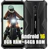 Ulefone Armor X12 Pro Rugged Smartphone Android 16, 8GB+64GB/256GB, Octa-core Telefono Cellulari Resistente IP68, 13MP+8MP, 5,45 HD+ 4860mAh Dual SIM 4G Cellulare Offerta,NFC/OTG/GPS/FM, Nero