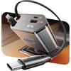 Chakoos Caricabatteria da auto retrattile, 120 W, caricatore per telefono super veloce, adattatore per auto 4 in 1 con cavi retrattili, porte USB di tipo C, adattatore per caricabatterie da auto USB