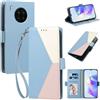 Generico DayQiQiPu Custodia per Honor 50 Lite (6,67 Pollici) Cover in Pelle PU con Colori Dopamina Custodia a Portafoglio Ribaltabile Antiurto Caso con Cinturino da Polso, Celeste