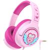 iClever Cuffie per bambini, 85 dBA, suono sicuro, pieghevoli, over-ear, 3,5 mm, con cavo, per ragazzi e ragazze, ideali per scuola, viaggi, tablet, iPad, rosa macaron