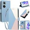 Generico DayQiQiPu Custodia per Honor 50 Pro (6,72 Pollici) Cover in Pelle PU con Colori Dopamina Custodia a Portafoglio Ribaltabile Antiurto Caso con Cinturino da Polso, Celeste