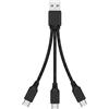 Kirunvia Cavo USB C 3 in 1 Ripartitore USB-A Verso 3x USB-C 20cm Ricarica Rapida | Nylon Intrecciato e Alluminio, Ricarica Simultanea fino a 6A, Trasferimento Dati su 1 Porta, Uso in Auto e Viaggio, Nero