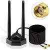 Eightwood Antenna WiFi 2.4/5.8GHz Doppia Banda Maschio RP-SMA con Cavo 2m | per Schede WiFi Scheda PCI Router Desktop Ripetitore Del Segnal Con base magnetica