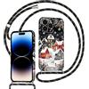 Foonary Natale Cover con Cordino per iPhone 16 Pro, Neve Christmas Custodia con Aesthetic Snow Xmas Motivo Disegni Laccio Collana Tracolla, Silicone Necklace Corda Cover Case per iPhone16 Pro 6,3