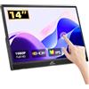Kenowa Monitor portatile da 14 pollici, touch screen, 1920 x 1080, IPS, HDR, FHD, con USB tipo C, HDMI, per PC, Raspberry Pi, laptop, Windows OS
