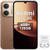 XIAOMI REDMI 17C 5G 4+128GB, marrone, con cuffie bianche