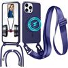 GoodcAcy Cover Magnetica Silicone per iPhone 15 Pro Max con Cordino,Blu | custodia Compatibile con MagSafe,Custodia con Laccio Collana Tracolla Collo Sottile TPU Antiurto Protettiva Case con Corda