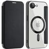 ZQYFCDZ Custodia Magnetica per iPhone 16e/17e, Cover Flip Pelle PU, Nero | Supporto ricarica senza fili, Retro trasparente, Slot carta integrato, Protezione 360 gradi, Antiurto e antigraffio