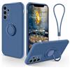 LEHEHE Cover per Samsung Galaxy A33 5G, Custodia in Silicone TPU Antiurto con Supporto ad Anello Rotante 360° Cavalletto Laccetto Compatibile con Supporto Magnetico Auto-Blu