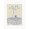 Poster and Frame Poster Et Un Verre de Vin - Beige, Blu