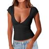 EMOTTOS Top con Scollo a V Y2K, Morbido Crop Top dal Taglio Basso Camicia con Collo a Cuore/Camicetta Estiva da Donna con Bottoni a Fascia Incrociata, Maglietta Skinny Moda Y2K, 2 Stili
