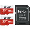 Lexar Micro SD 128 GB, Scheda Micro SD fino a 100 MB/sec(R), Scheda di Memoria microSDXC con Adattatore SD, A1, U3, C10, V30, Micro SD Card Confezione da 2