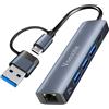 Lustrens Adattatore USB-C a Ethernet da 1000 Mbps, hub 5-in-1 con 3 porte USB 3.0