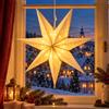 SALCAR 55cm Decorazione Lanterna con Stella di Carta da Appendere per Decorazioni da Appendere a Casa, Stella Glitterata a 7 Punte Bianca di Carta con Lampadina LED Bianca Calda E14