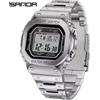 SANDA 2162 orologio elettronico quadrato moda impermeabile notte luce oro nero argenteo cinturino in acciaio inossidabile orologio da polso per uomo