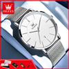 OLEVS 5869 Orologio da Uomo Semplice Ultra Sottile 6,5mm con Cinturino in Acciaio Impermeabile Data Automatica Elegante Orologio da Polso alla Moda per Uomo