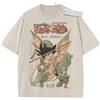 Bandai T-shirt vintage beige lavata Dragon Ball Goku a cavallo su Shenron con Power Pole, vestibilità ampia e oversize, streetwear per outfit casual o scuola