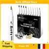arrtx Pennarelli acrilici Arrtx, confezione da 10, punta a pennello, colore bianco, metallizzati, per pietra, tessuto, legno, vetro, tela, ceramica, fai da te.