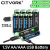 CITYORK Batteria USB 1.5V AA AAA Ricaricabile agli Ioni di Litio con Porta TYPE-C 2A 3000mWh 3A 1200mWh, Batteria 1.5V AA, Batteria 1.5V AAA, Per Lettore MP3 Termometro...