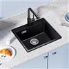 CECIPA max 50 x 45 cm Lavello Cucina Nero Granito Composito BMC Pietra Artificiale Vasca Singola per Piccola Cucina e Appartamento Resistente al Calore Lavello in Quarzo Sopratop con Cestello di Scarico e Sifone