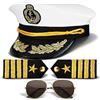 TK Gruppe Timo Klingler Set costume da Capitano, con cappello da capitano cappello da marinaio cappello da marinaro stile marino, occhiali da pilota, polsini per carnevale feste in maschera uomo e donna