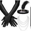 TK Gruppe Timo Klingler Set Costume da Donna Anni 20 - Accessori Stile 1920 Charleston e Grande Gatsby con Guanti, Collana, Fascia Nera per Carnevale e Fasching
