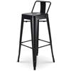 Kosmi - Sgabello da bar in metallo nero opaco con piccolo schienale, sedia da bar Sgabello in metallo altezza 76 cm perfetto per tavolo da 100 cm e oltre