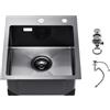 VEVOR Lavello da Cucina da 40 cm Lavello da Cucina in Acciaio Inossidabile 304 con Montaggio dall'Alto, Lavello Singolo da Incasso in Stile Country con Accessori, Lavello Domestico per Camper, Nero
