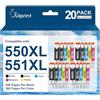 Uiprint 550XL 551XL 550 551 Cartucce Compatibili per Canon PGI-550 CLI-551 | PGI-550XL CLI-551XL per Pixma IX6850 IP7250 MG5550 MG5650 MG-5600 MG-6450 MG-6650 MG-7550 IP-7200 IP-8750 MX925 (20-Pack)
