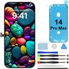 GOLDWANGWANG Schermo per iPhone 14 Pro Max LCD Display di Ricambio Touch Digitizer 6,7" | Kit riparazione completo con strumenti, adesivo impermeabile e vetro temperato, schermo Retina LCD con True Tone e Face ID