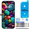 GOLDWANGWANG Schermo per iPhone 14 Pro LCD Display di Ricambio Touch Digitizer 6,1" | Kit riparazione completo con strumenti, adesivo impermeabile e vetro temperato, schermo Retina LCD con True Tone e Face ID