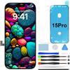 GOLDWANGWANG Schermo per iPhone 15 Pro LCD Display di Ricambio Touch Digitizer 6,1" | Kit riparazione completo con strumenti, adesivo impermeabile e vetro temperato, schermo Retina LCD con True Tone e Face ID