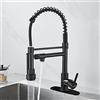 SkyPanda Rubinetto da cucina, girevole a 360°, con doccetta estraibile, materiale in rame massiccio, con 2 uscite a getto e spruzzo, spruzzatore, H-2 bocche di erogazione colore nero
