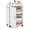 BAKAJI Carrello Bagno Cucina in Legno MDF con Anta 3 Ripiani e 4 Ruote Girevoli Dimensioni: 50 x 32 x 77,5 cm Mobiletto Trolley Salvaspazio Colore Bianco