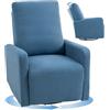 HOMCOM Poltrona Relax Reclinabile Manuale Seduta Ampia 76x94x100 cm Blu | Con Poggiapiedi, Poltroncina Imbottita Girevole, Funzione Dondolo, in Tessuto Effetto Lino, per Soggiorno e Salotto
