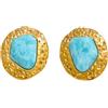Zayka Jewelry Orecchini donna grandi a bottone in acciaio inossidabile placcato oro giallo 18K con pietra naturale azzurra Larimar
