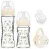 I'm Baby Twin Set Neonato Con 2 Biberon In Vetro, Ciuccio 0-6 Mesi E Portaciuccio Beige