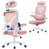 rattantree Sedia da Ufficio Ergonomica, Poltrona Ufficio con Supporto Lombare 2D, Rosa | Sedia Scrivania con Poggiatesta Regolabile 3D, Braccioli Ribaltabili a 90°per Casa Ufficio