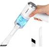 Poligono Mini Aspirapolvere per Auto Senza Filo Ricaricabile con USB, Aspirabriciole Portatile, (Potente 120W, 6000Pa, 7.4V),Bianco