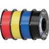 Creality CR ABS Filamento 1,75 mm, 4 kg, Filamento ABS per Stampante 3D, Elevata Resistenza agli Urti, Resistente alla Deformazione, 4 Bobine da 1 kg, Nero + Rosso + Giallo + Blu