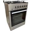 Staylux Cucina a Gas con Forno a Gas Piano Cottura 4 Fuochi 60 X 60 cm Grigio Copertura Pannello in Vetro LF66GE-40F