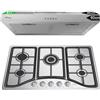 IsEasy Cappa Sottopensile 60cm + Piano Cottura Domino 5 Fuochi 76cm, Set Acciaio Inox, 250m³/h,3 Liv., Ricircolo, 60dB,A++,10.5kW, Gas Nat/Propano/Butano, Protezione Termoelemento,Accensione Impulsiva