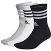 adidas 3-stripes Cushioned Crew Socks 3 Pairs, Calzini Unisex - Bambini e ragazzi, Medium Grey Heather/White/Black/White, L (Pacco da 3)