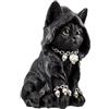 DRW Statuetta a forma di gatto nero con teschi e cappuccio seduto, in resina dipinta a mano, 10 x 16 cm